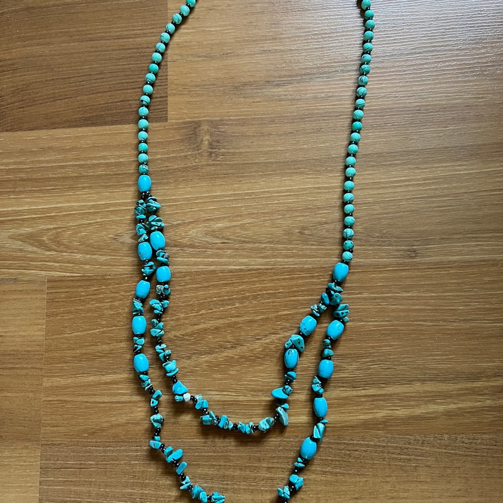 Turquoise Double-Stranded Beaded Necklace with Natural Variations